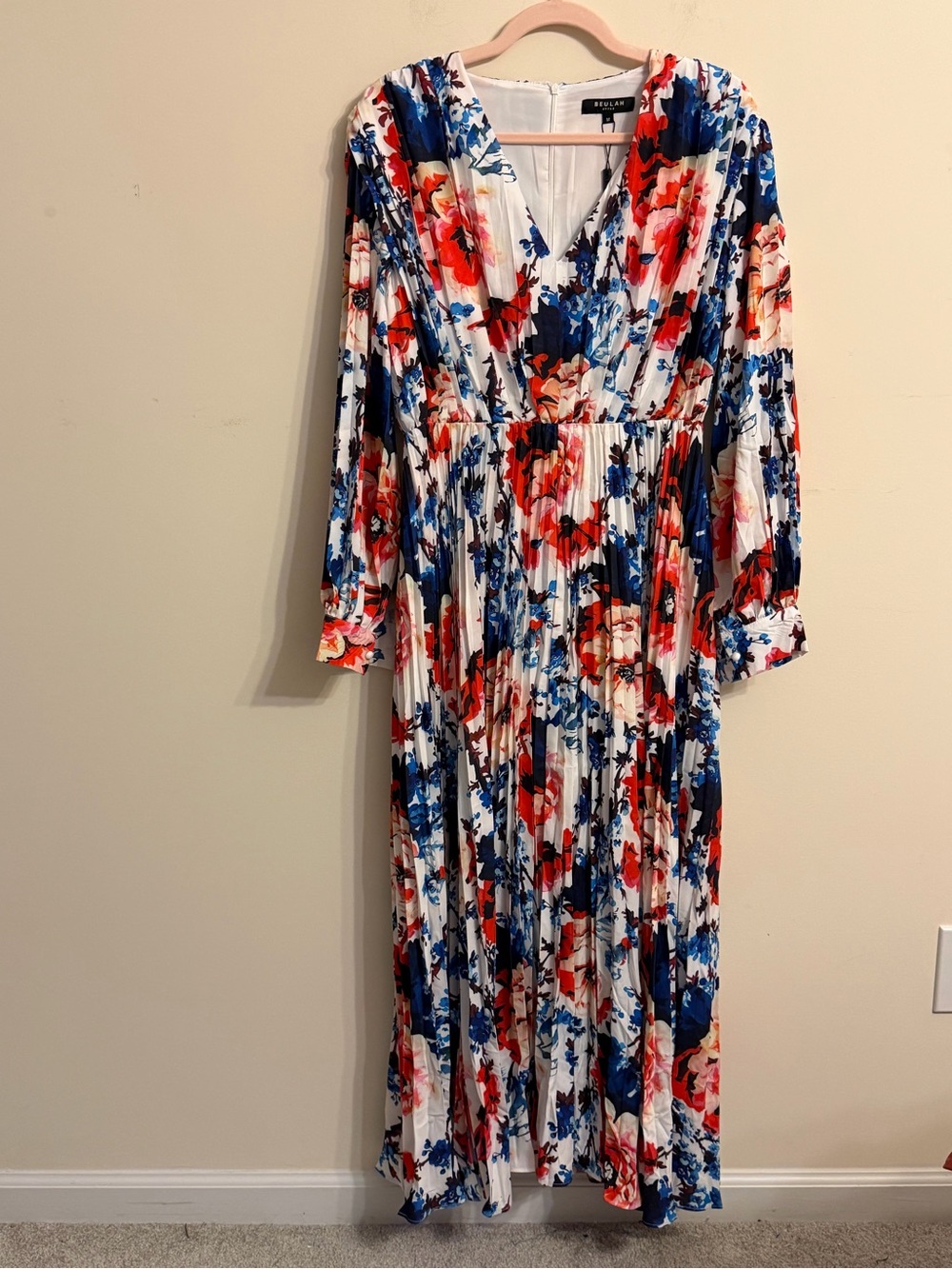 Beulah Red, Blue & White Floral Pleated Maxi Dress - Picture 3 of 5
